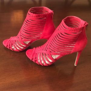 Size 9, 4 inch Red Suede Heels